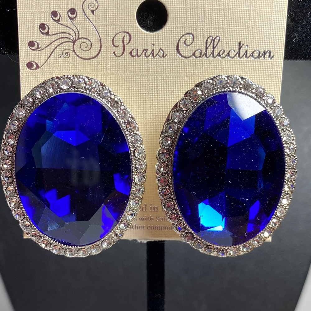 Bold Blue Oval Earrings